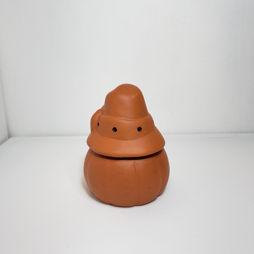 Vintage Terracotta Jack O Lantern Pumpkin Candle Holder With Lid 5"H - Picture 3 of 14